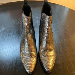 Maje Paris Silver Faux Snakeskin Boots Sz 38 8